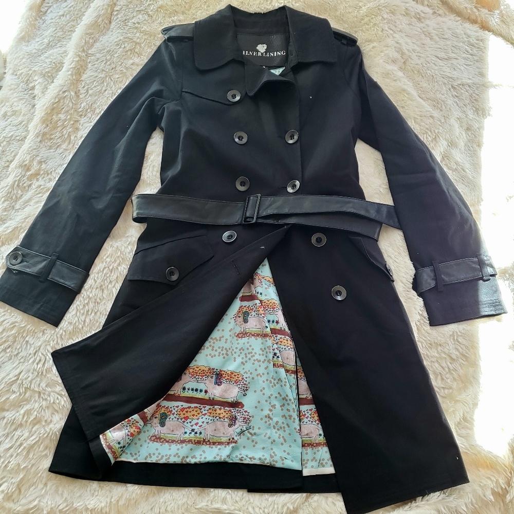 NEW Silver Lining Black Trench Coat